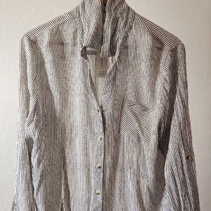 Regal Black and White Striped Women's Button Down Shirt